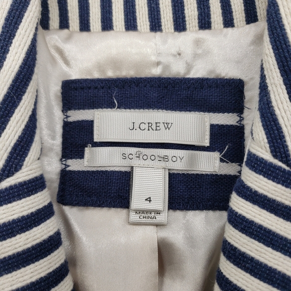 J. Crew Schoolboy Blazer Women US 4 Navy White Stripe linen cotton nautical - Picture 2 of 13